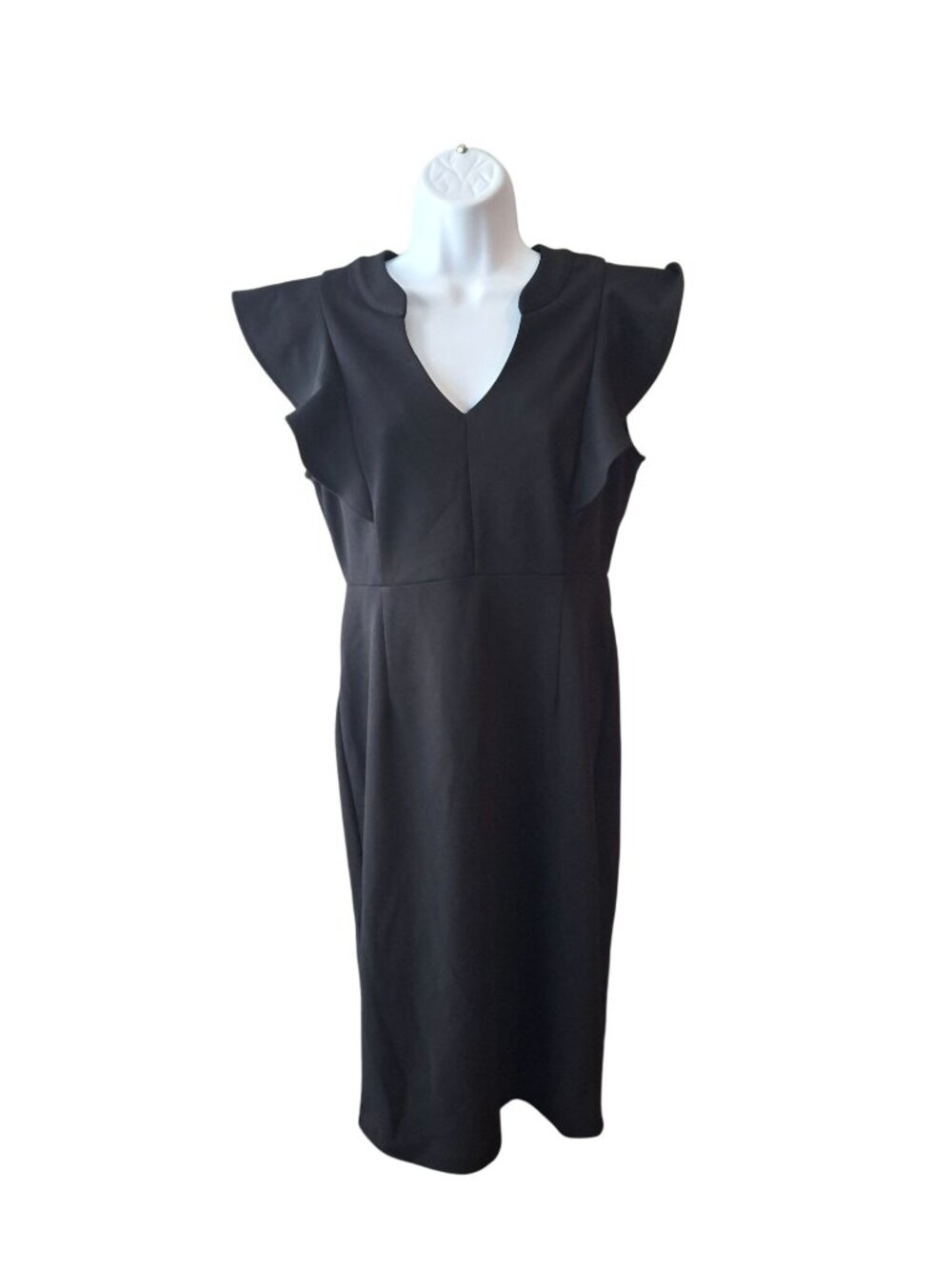 Bold Elements Black Flutter Sleeve S Sheath Dress Career Minimalist Chic